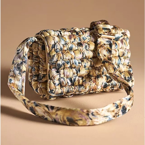 Anthropologie Daily Practice Woven Velvet Crossbody Bag in Neutral Motif - Picture 6 of 7